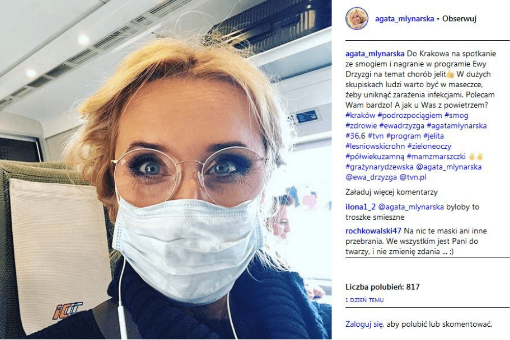 Agata Młynarska, maseczka chirurgiczna, jak zapobiegać infekcjom