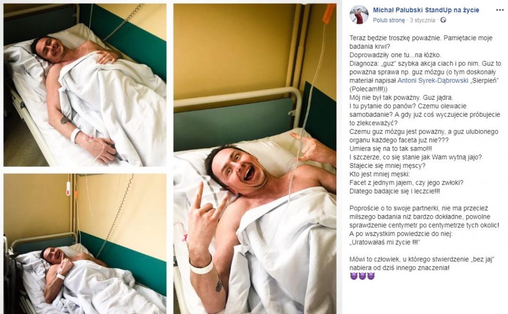 Michał Pałubski, rak jąder, poruszający wpis na Facebooku