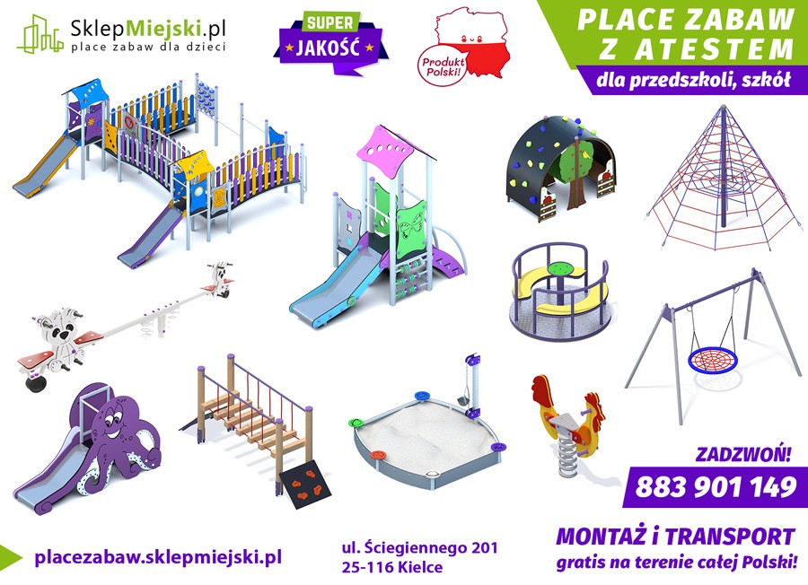 Place zabaw dla dzieci z atestem do przedszkoli, szkół, miast, producent SklepMiejski.pl